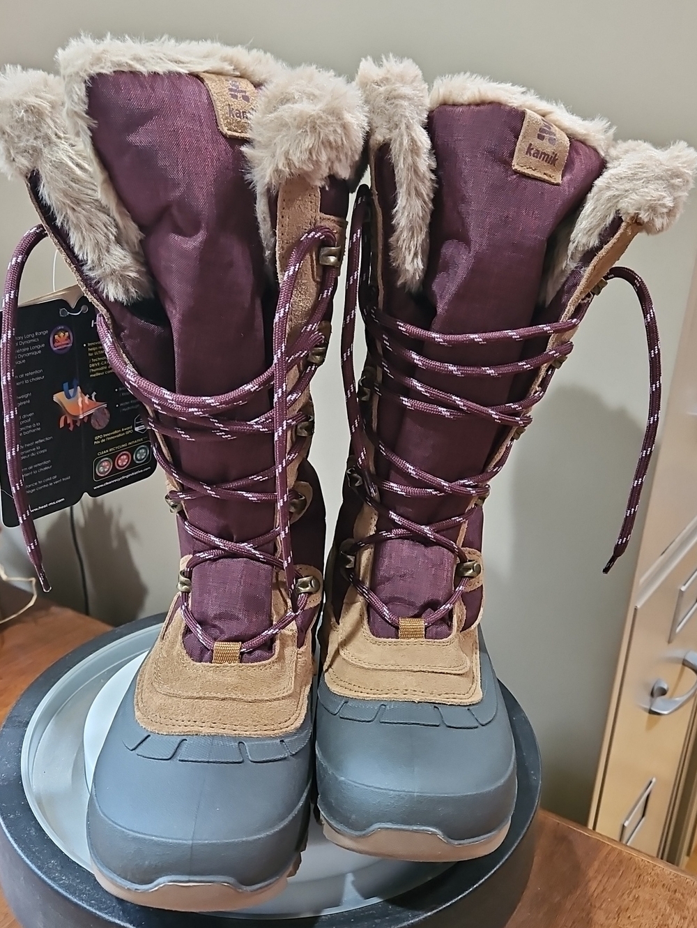 Kamik Women's Burgundy and Tan Faux-Fur Winter Boot - Picture 2 of 12